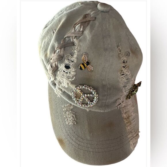 "Fancy" Distressed Baseball Cap, Handmade by A Rare Bird - Picture 2 of 3